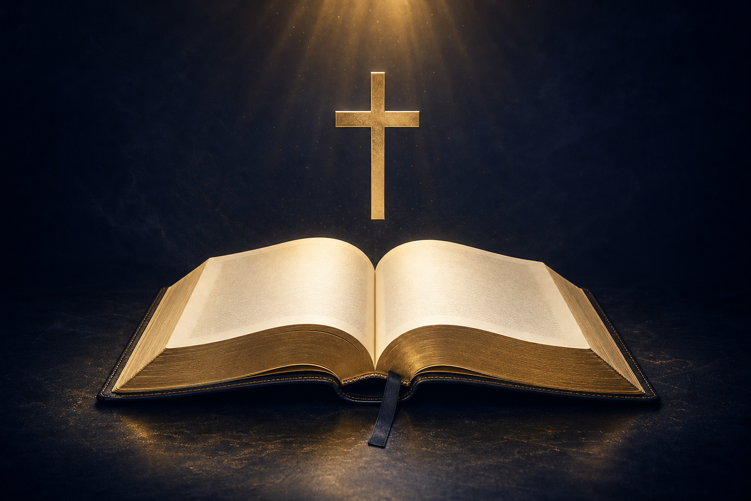 Bíblia aberta iluminada com uma cruz dourada, simbolizando a rede de intercessão